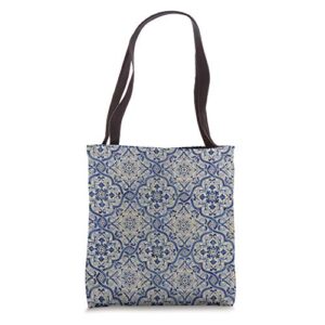 portuguese white and blue pattern tiles from portugal tote bag