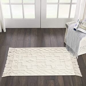 uphome boho bathroom rug 2′ x 3′ moroccan tufted small rugs with tassels farmhouse cotton woven washable accent throw rug for entryway bedroom laundry living room kitchen,beige