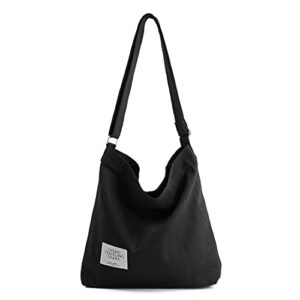 tanosii canvas tote bag womens hobo handbag casual shoulder bag shopping bag large size crossbody bag black