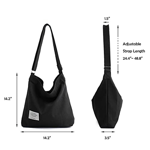 TANOSII Canvas Tote Bag Womens Hobo Handbag Casual Shoulder Bag Shopping Bag Large Size Crossbody Bag Black