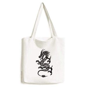 dragon animal art grain outline tote canvas bag shopping satchel casual handbag