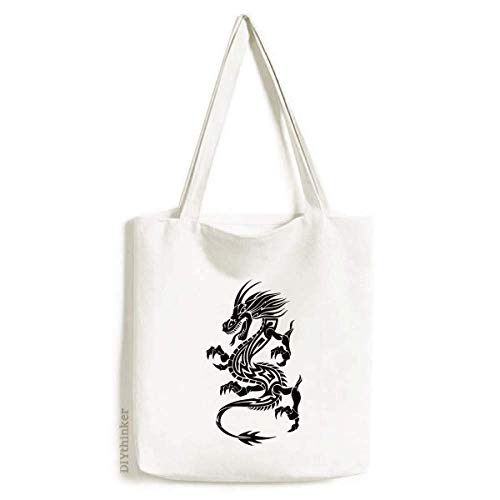 Dragon Animal Art Grain Outline Tote Canvas Bag Shopping Satchel Casual Handbag