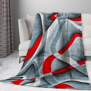 jreergy flannel fleece blanket – gray black red white swirls throw blanket for bedroom couch travelling,comfortable all season air conditioning blanket for adult chidern 50″x40″