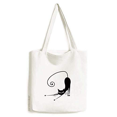 Stretch Black Cat Halloween Animal Art Outline Tote Canvas Bag Shopping Satchel Casual Handbag