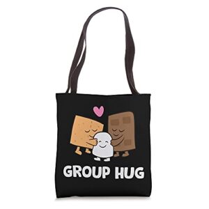 funny camping smores group hug cute s’mores tote bag