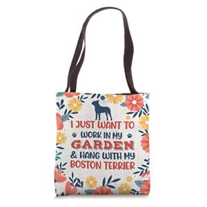 boston terrier mom garden plant gardener dog gift tote bag