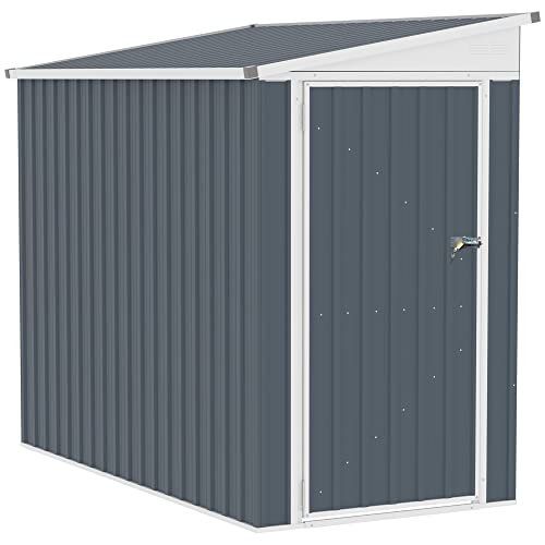 Outsunny 4' x 8' Steel Garden Storage Shed Lean to Shed Outdoor Metal Tool House with Lockable Door and 2 Air Vents for Backyard, Patio, Lawn