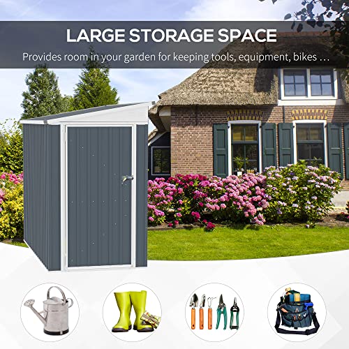 Outsunny 4' x 8' Steel Garden Storage Shed Lean to Shed Outdoor Metal Tool House with Lockable Door and 2 Air Vents for Backyard, Patio, Lawn