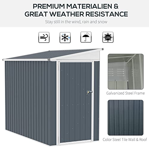 Outsunny 4' x 8' Steel Garden Storage Shed Lean to Shed Outdoor Metal Tool House with Lockable Door and 2 Air Vents for Backyard, Patio, Lawn