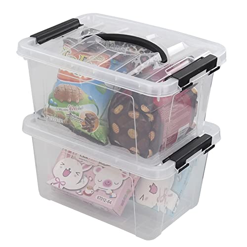 Jandson 6 Pack Small Plastic Storage Bin with Lid, 6 Quart Latching Storage Box, Clear