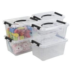 Jandson 6 Pack Small Plastic Storage Bin with Lid, 6 Quart Latching Storage Box, Clear