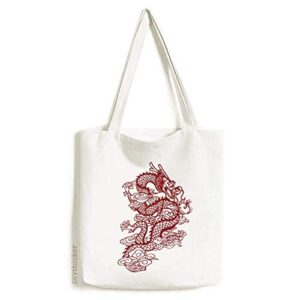 chinese dragon animal portrait tote canvas bag shopping satchel casual handbag