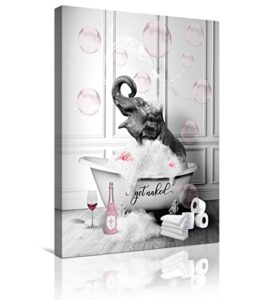 familypers bathroom canvas wall art funny pictures elephant in bathtub with pink bubbles wall decor grey background print for home decorations bathroom wall decor ready to hang 12×16 inch