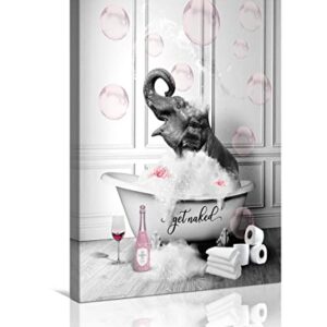 familypers Bathroom Canvas Wall Art Funny Pictures Elephant In Bathtub With Pink Bubbles Wall Decor Grey Background Print For Home Decorations Bathroom Wall Decor Ready To Hang 12x16 Inch