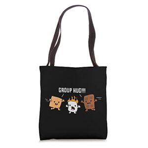 group hug camping campfire chocolate marshmallow s’mores tote bag