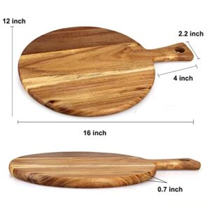 Acacia Wood Cutting Board with Handle Wooden Chopping Board Round Paddle Cutting Board for Meat Bread Serving Board Charcuterie Board Chopping Blocks Circular Circle Carving Cutting Board