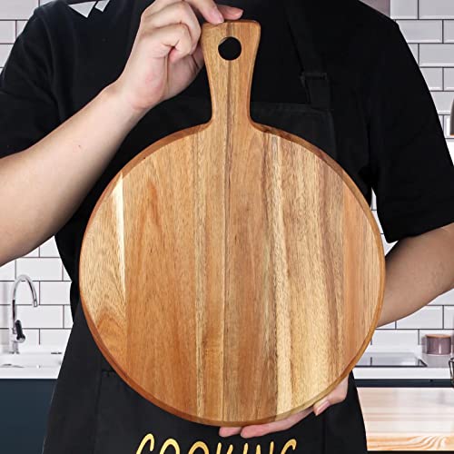 Acacia Wood Cutting Board with Handle Wooden Chopping Board Round Paddle Cutting Board for Meat Bread Serving Board Charcuterie Board Chopping Blocks Circular Circle Carving Cutting Board