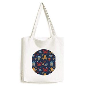 deep sea cuttlefish jellyfish crab tote canvas bag shopping satchel casual handbag