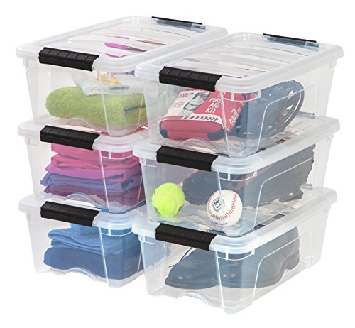 IRIS USA, Inc. TB-42 12 Quart Stack & Pull Box, Clear, 6 Stack and Pull TB-17 19 Quart Stack & Pull Box, Multi-Purpose Storage Bin, 6 Pack, Pearl