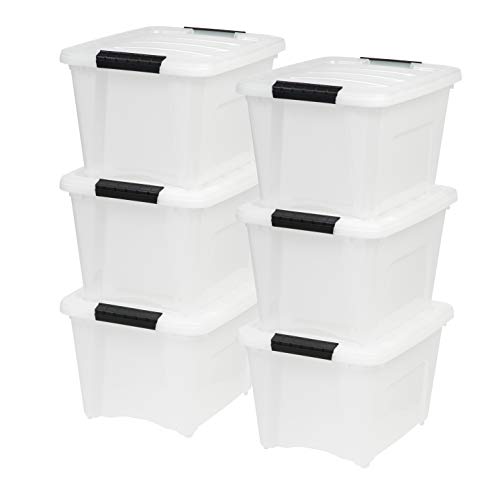 IRIS USA, Inc. TB-42 12 Quart Stack & Pull Box, Clear, 6 Stack and Pull TB-17 19 Quart Stack & Pull Box, Multi-Purpose Storage Bin, 6 Pack, Pearl