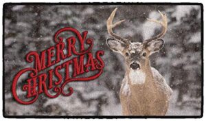 brumlow mills whitetail in snow washable christmas forrest deer indoor or outdoor holiday rug for living or dining room, bedroom and kitchen area, 20″ x 34″, gray