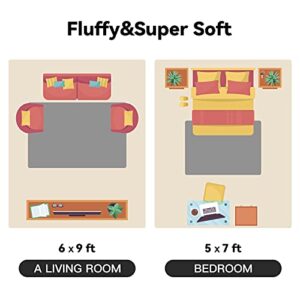 YOBATH Fluffy Shag Area Rugs 5x7 for Living Room Bedroom, Soft Fuzzy Shaggy Carpet Rugs for Girls Boys Kids Indoor Floor Nursery Home Decor, Dark Grey