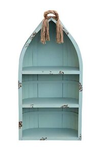 contemporary home living 34.25″ teal blue handcrafted canoe shelf with rope