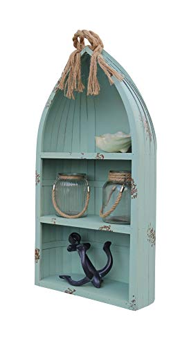 Contemporary Home Living 34.25" Teal Blue Handcrafted Canoe Shelf with Rope