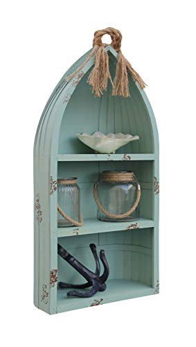 Contemporary Home Living 34.25" Teal Blue Handcrafted Canoe Shelf with Rope