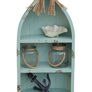 Contemporary Home Living 34.25" Teal Blue Handcrafted Canoe Shelf with Rope