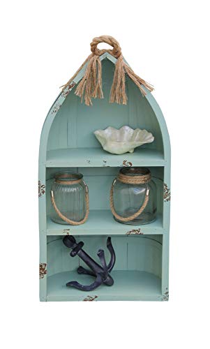 Contemporary Home Living 34.25" Teal Blue Handcrafted Canoe Shelf with Rope
