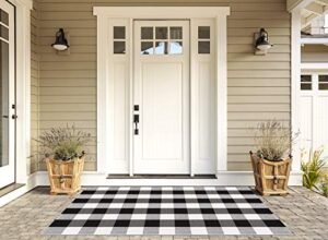 syntus buffalo plaid rug, 35.4 x 59 inch doormat kitchen rug black and white cotton outdoor mat for porch bathroom carpet living room throw area rug