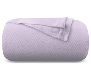 comfortica classics 100% organic cotton super-soft and breathable bed/throw blanket herringbone design – queen, lilac
