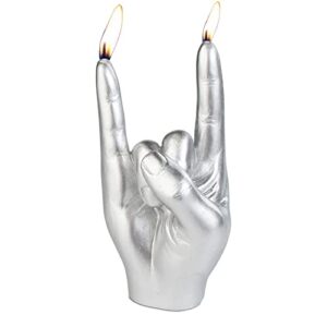 gute rock & roll hand candle, sign of the horns hand gesture candle, gift for music lovers, rockers, bikers, rock lovers! – 15x10cm (silver)