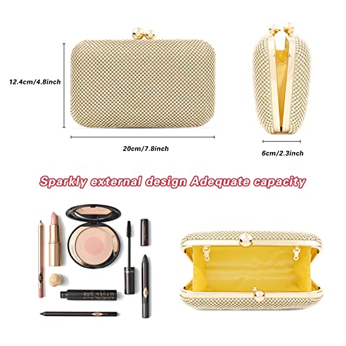 Carwales Women Evening Bag Sparkling Rhinestone Purse Wedding Handbags and Clutch Purses for Women Evening Elegant Bridal Clutch(Gold)