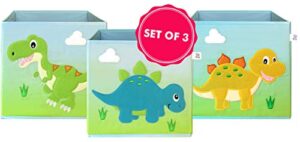 lovely little things storage bin – dino storage bins foldable – toy box collapsible cube – boxes for shelves – storage box decorative – kids toys organizer – (square dino trio)