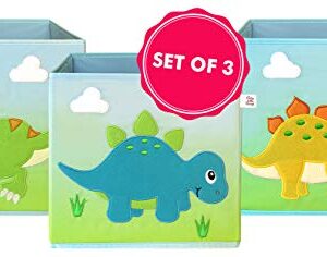 LOVELY LITTLE THINGS STORAGE BIN - Dino Storage Bins Foldable - Toy Box Collapsible Cube - Boxes for Shelves - Storage Box Decorative - Kids Toys Organizer - (Square Dino Trio)