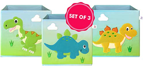 LOVELY LITTLE THINGS STORAGE BIN - Dino Storage Bins Foldable - Toy Box Collapsible Cube - Boxes for Shelves - Storage Box Decorative - Kids Toys Organizer - (Square Dino Trio)