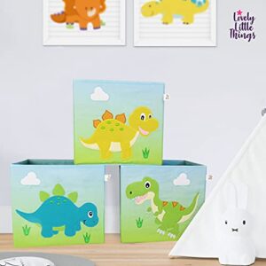 LOVELY LITTLE THINGS STORAGE BIN - Dino Storage Bins Foldable - Toy Box Collapsible Cube - Boxes for Shelves - Storage Box Decorative - Kids Toys Organizer - (Square Dino Trio)