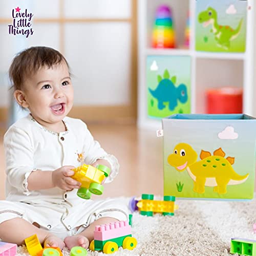 LOVELY LITTLE THINGS STORAGE BIN - Dino Storage Bins Foldable - Toy Box Collapsible Cube - Boxes for Shelves - Storage Box Decorative - Kids Toys Organizer - (Square Dino Trio)