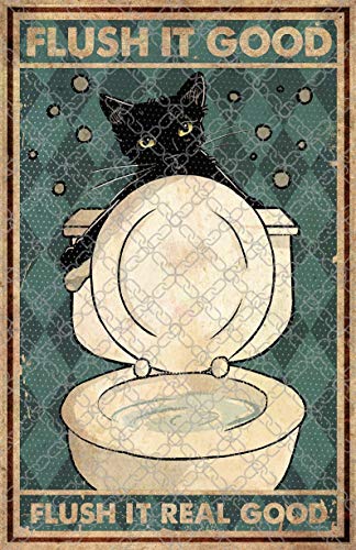 Personalized Metal Sign for Backyard Flush It Good Flush It Real Good Funny Bathroom Black Cat Tin Sign Black Cat Lover Gifts Bathroom Wall Art Farmhouse Signs Black Cat Print