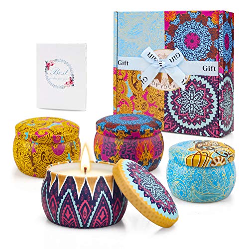 Scented Candles Gifts for Women, 4 Pack Candles for Home Scented, 4.4 Oz Candle Gifts Set with Strongly Fragrance Essential Oils, Aromatherapy Candle Idea Gifts for Christmas, Thanksgiving, Birthday
