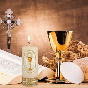 First Communion Candle with Chalice and Host Decoration, Keepsake Gift for Girls and Boys, 4 3/4 x 2 Inches