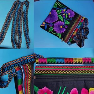 Hobo Purse Crossbody Bag for women, 3 Zipper Pockets Vintage Ethnic Tribal Embroidered Boho Hippie Shoulder Bags for girls,ladies (Purple flower)