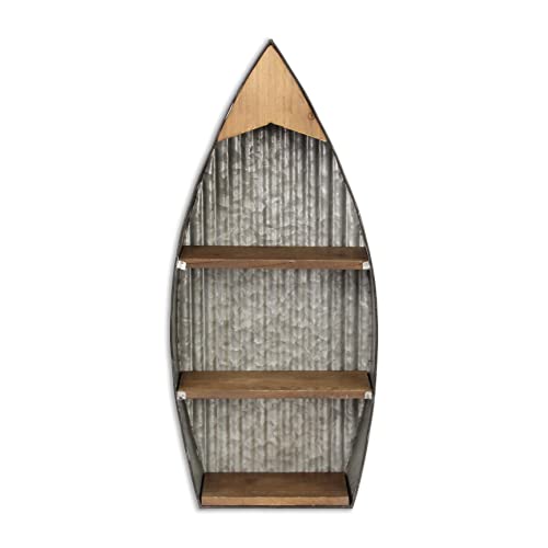 Contemporary Home Living 10.5" Gray and Brown Wall Hanging Boat with Shelves