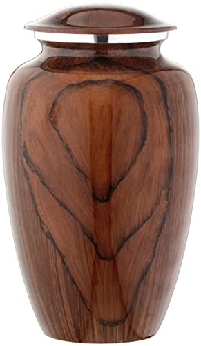 BOLD & DIVINE Cherry Wood Grain Finish Cremation Urn | Human Ashes Adult Memorial urn, Burial, Funeral Cremation Urns | 200 Cubic Inches Adult