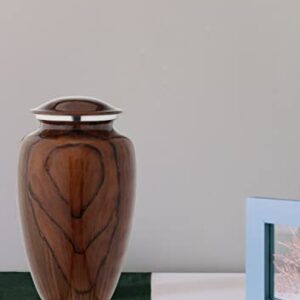 BOLD & DIVINE Cherry Wood Grain Finish Cremation Urn | Human Ashes Adult Memorial urn, Burial, Funeral Cremation Urns | 200 Cubic Inches Adult