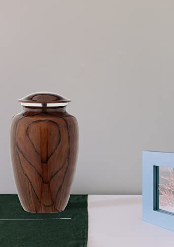 BOLD & DIVINE Cherry Wood Grain Finish Cremation Urn | Human Ashes Adult Memorial urn, Burial, Funeral Cremation Urns | 200 Cubic Inches Adult