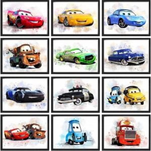 print a to z cars movie poster, cars watercolor wall decor prints, unframed(8″x10″ set of 12 wall decor), cars 3 poster, cars movie posters for boys room, cars movie decor, cars bedroom set,