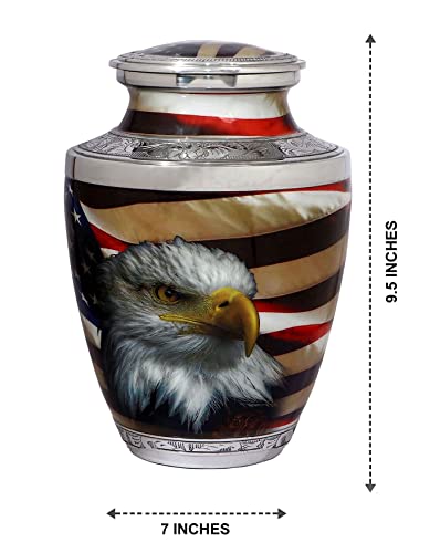 BOLD & DIVINE American Flag Patriotic and Veteran Cremation Urns for Human Ashes Adult Male | Funeral Decorative Urn for Men Carefully Handcrafted with Necklace, Police Dog K9 Army Firefighter